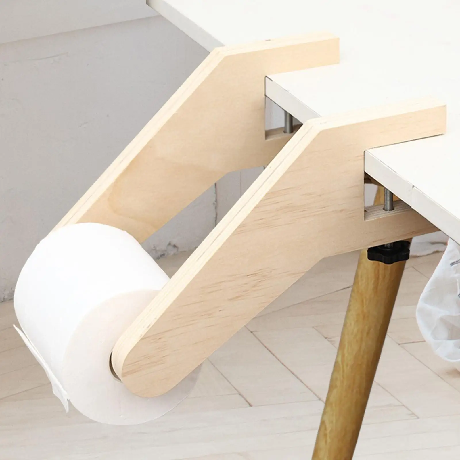 Tabletop Paper Roll Dispenser Non Slip,Space Saving Wood Fits Tables 0.47-1.97'' Table Top,Towel Holder for Packaging,Painting