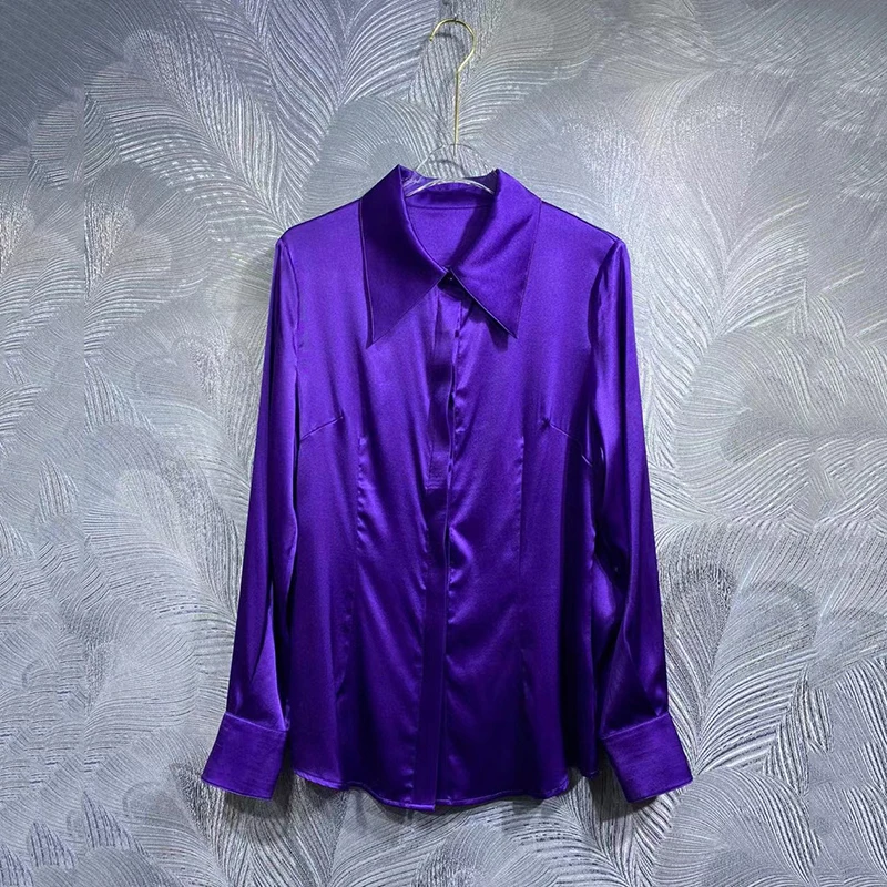 Women\'s Long Sleeve Satin Blouse,Lapel Silk Blouse,Fine Blouse,Elegant Women\'s Clothing,New,High Quality,Y2K,Summer,2024