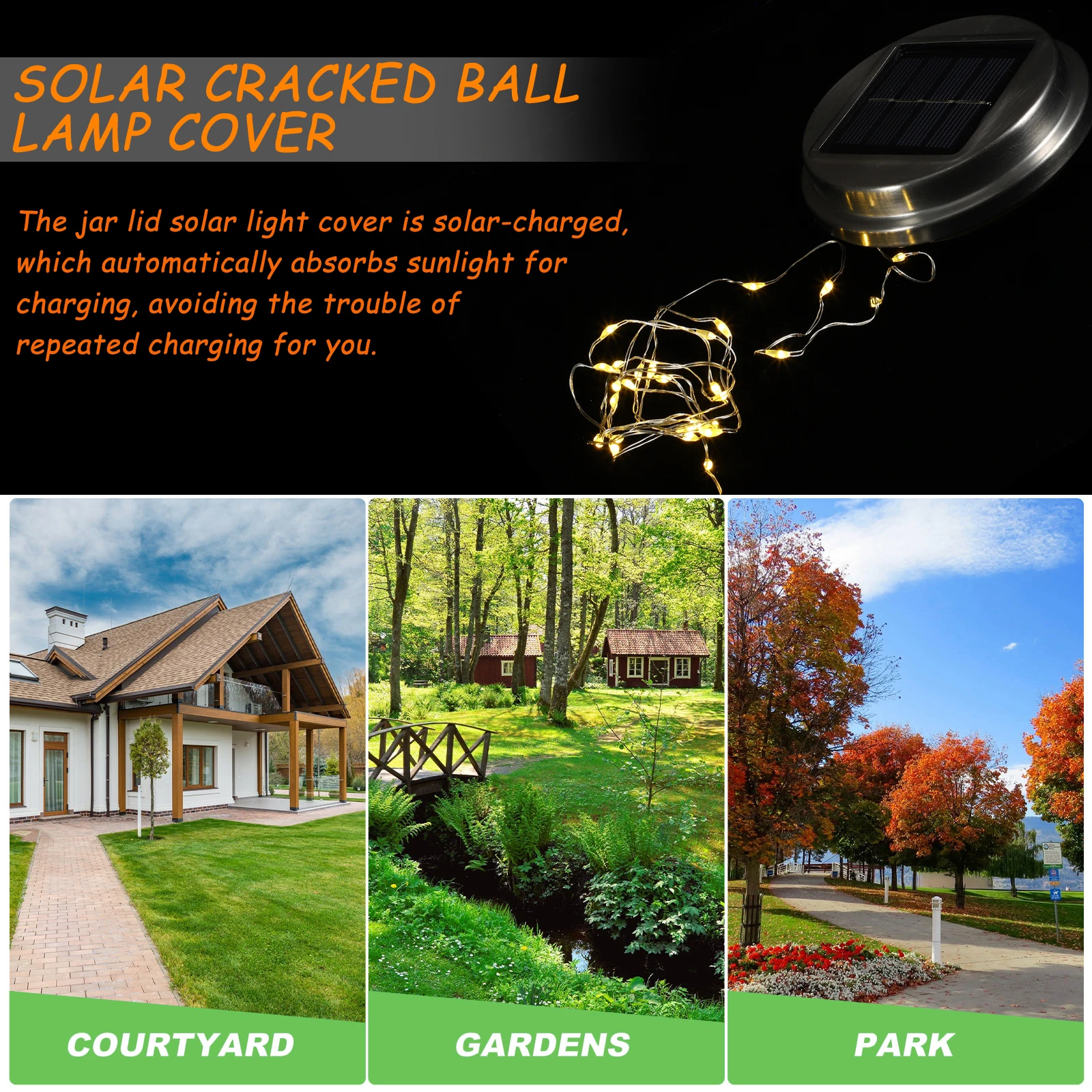 

2pcs Jar Lamp Stainless Steel Waterproof For Garden Camping Decor Solar Lid Light Lantern Replacement Top Jar Lid
