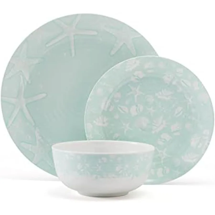 

Венецианский набор из 12 предметов для уличной столовой посуды, 4 бирюзовых