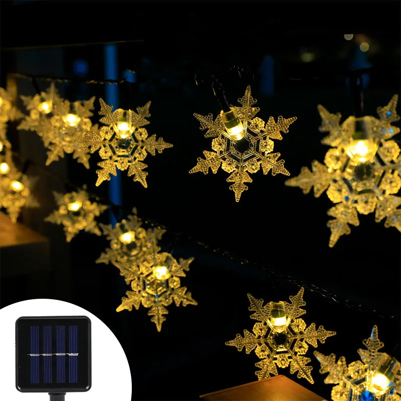 Big Snowflake Solar String Lights Outdoor Waterproof LED Fairy Lights Christmas Party Tree Graden Holiday Decoration