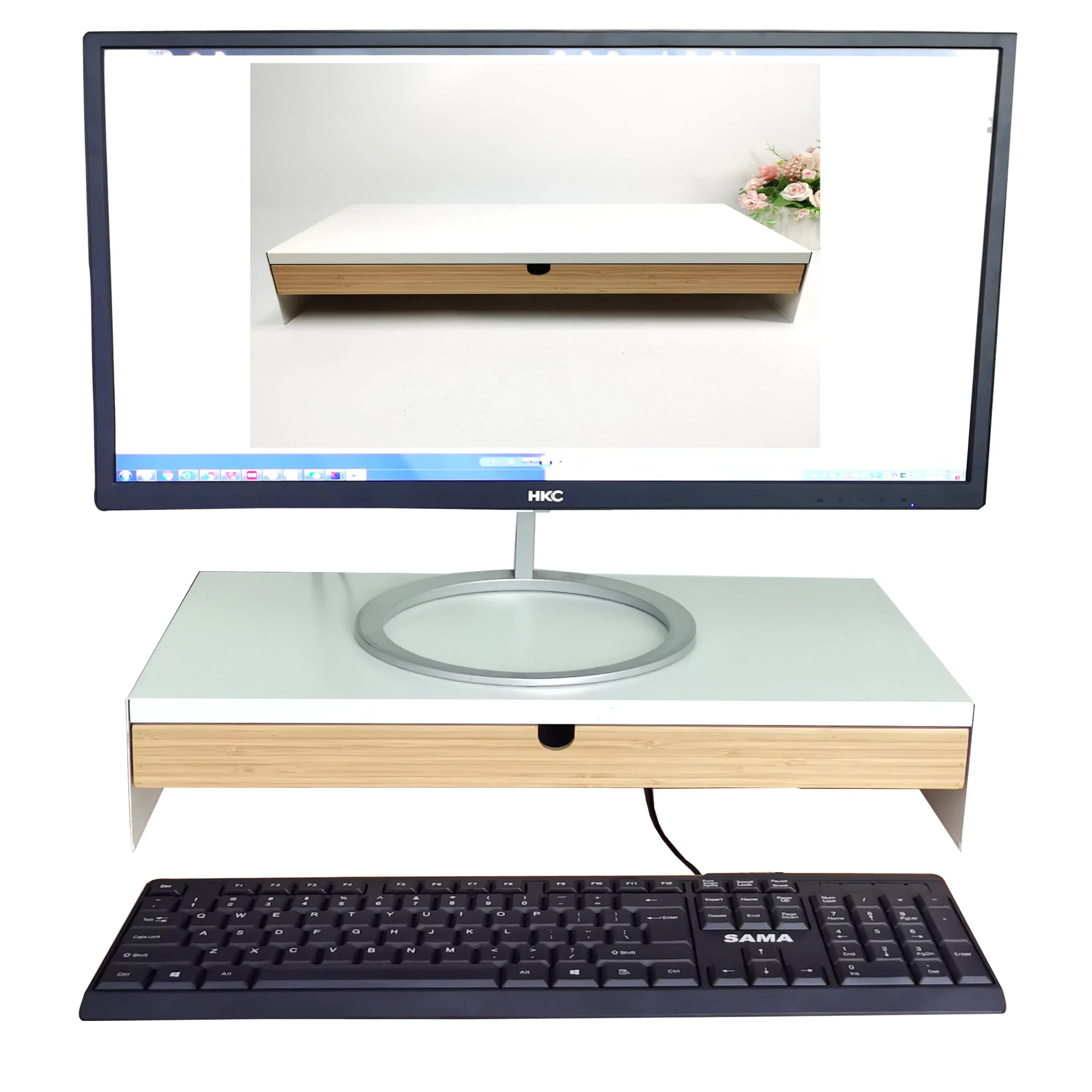 Multifunctional Solid Bamboo Laptop Desk Double Display Stand Lifter with Adjustable Storage Accessories Suitable for Computer D