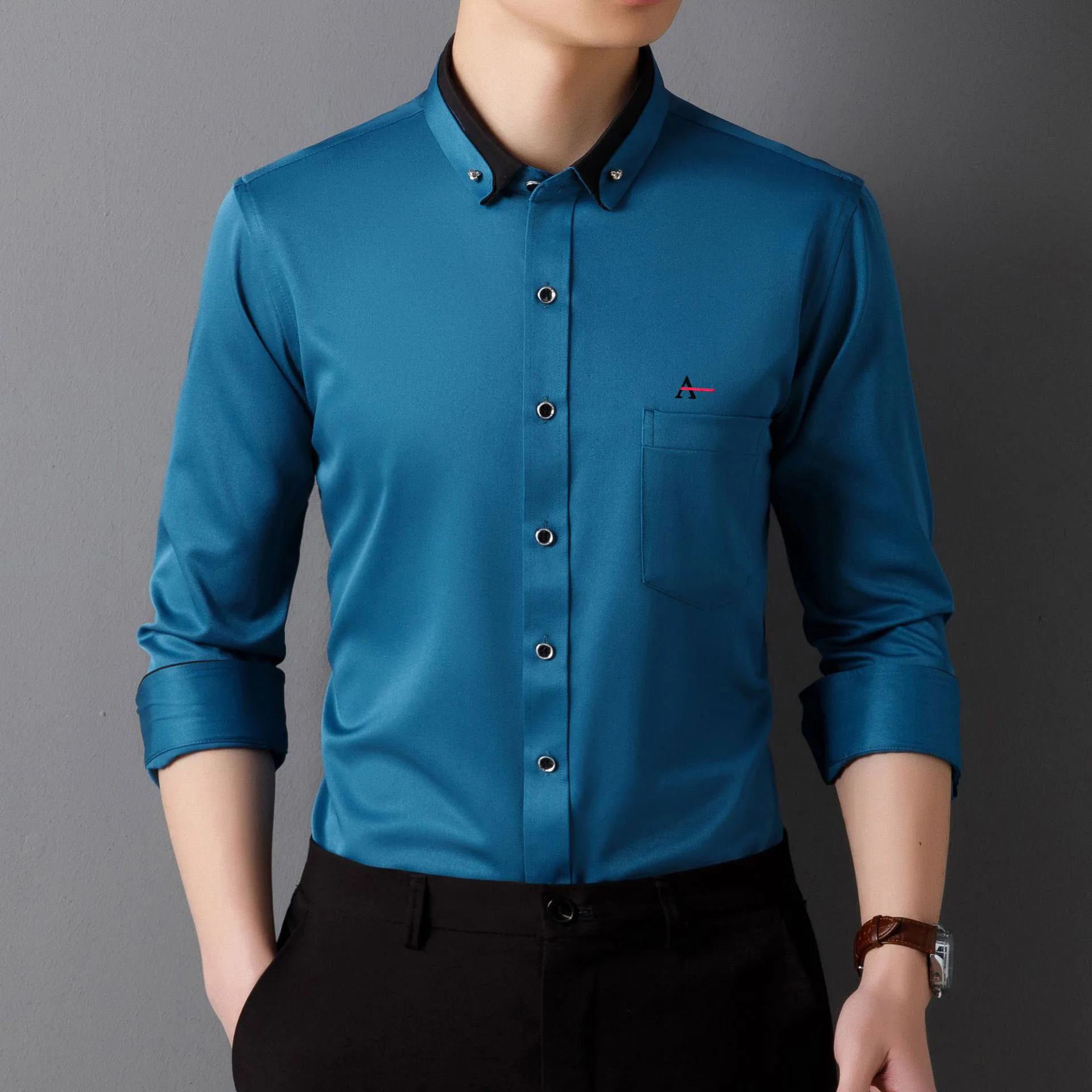 2026 Men's Camisa Elastic Non-iron Long-sleeved Business Shirts Diamond Button Single Pocket Comfort Workwear Clothes view 6