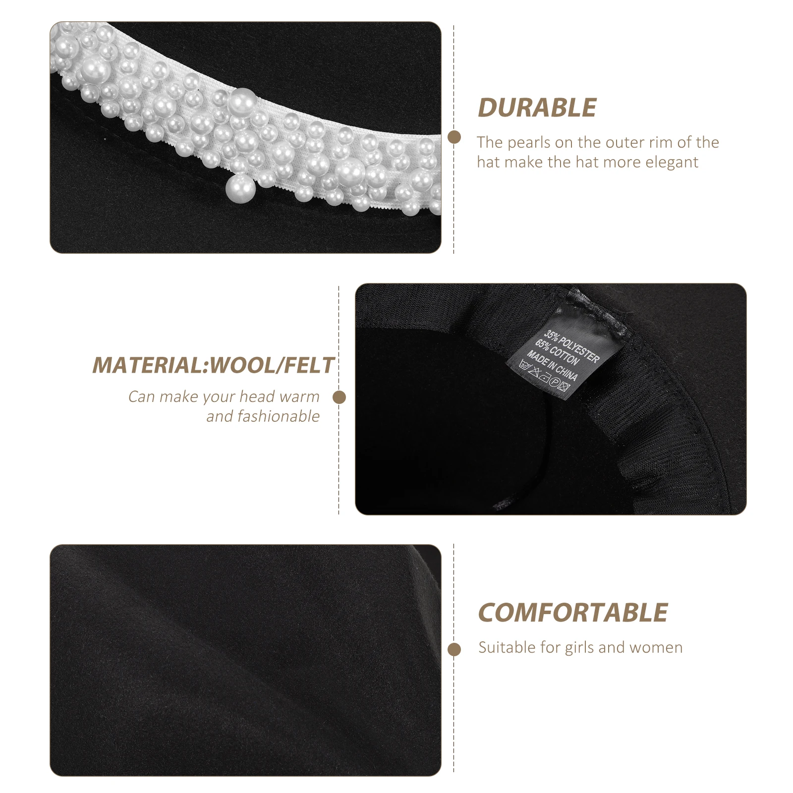 

Pearl Accessories Fedora Women Hat Bling Hats Vintage for Woolen Trendy Miss Woman Dress Felt