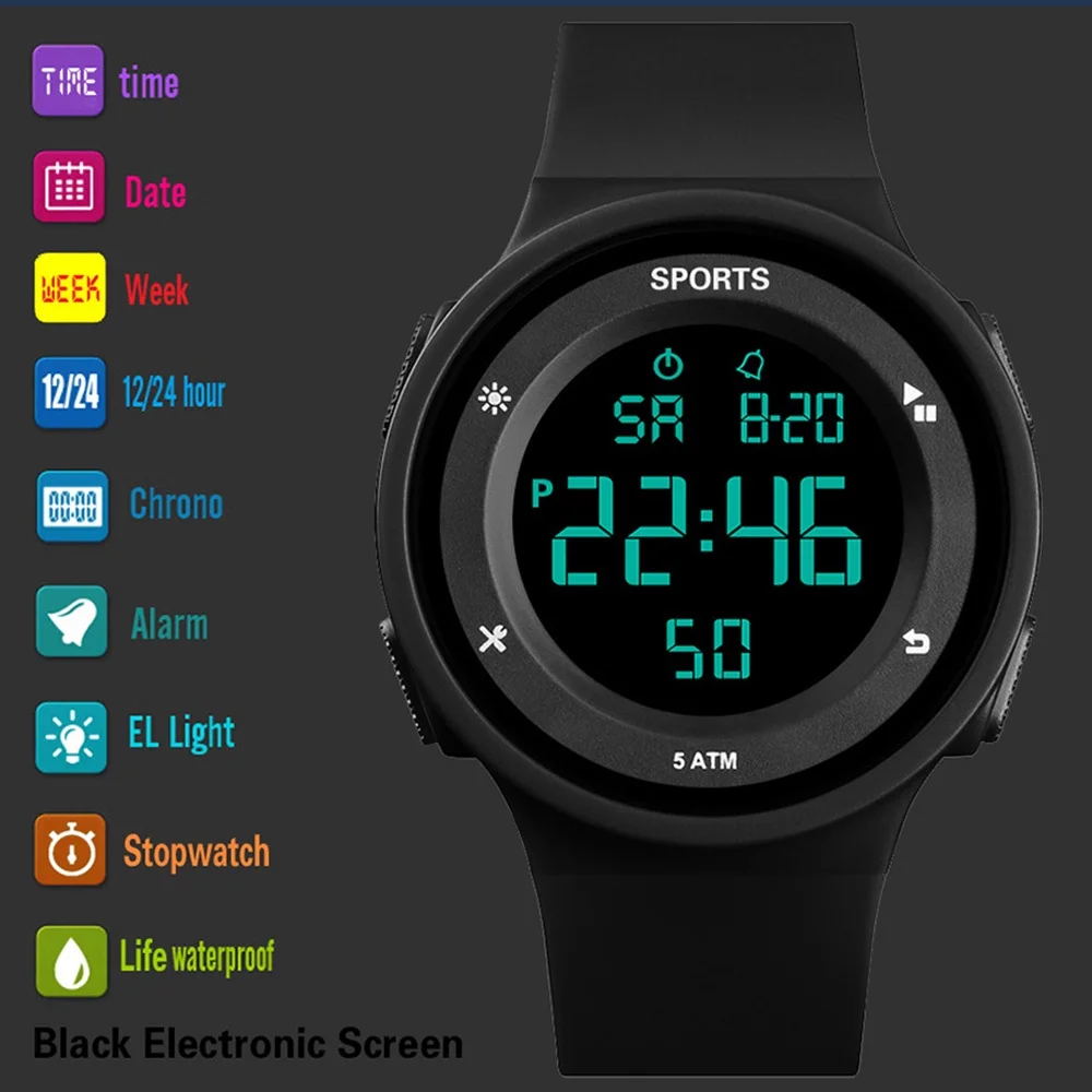 Kegllect-メンズ電子スポーツデジタルウォッチ、発光アラーム時計、機能
