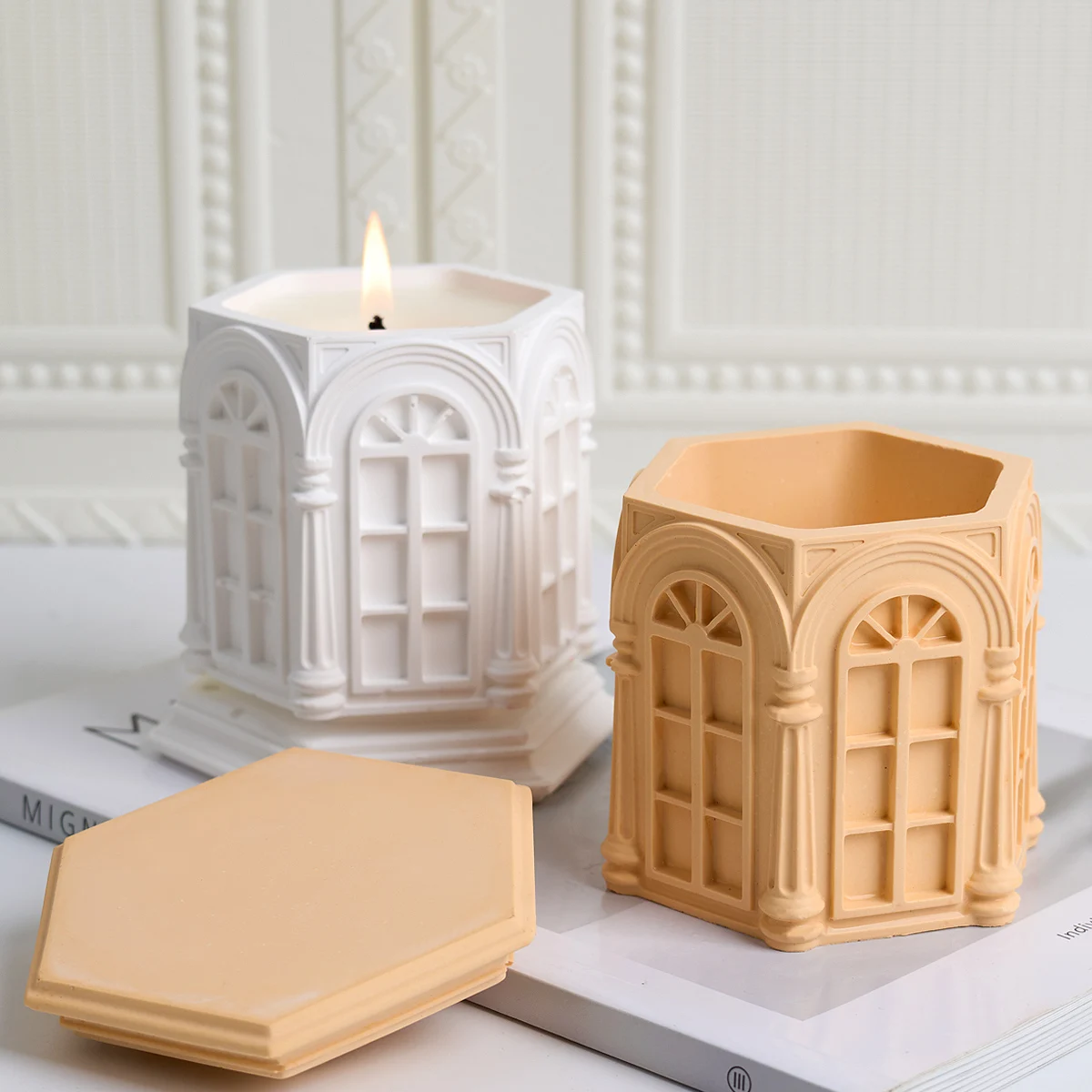 DIY Vintage Candle Jar Container Silicone Mold Roman Architecture Storage Box Molds Plaster Concrete Flowerpot Craft Making