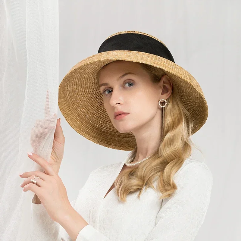 2025 New Fashion Straw Hat Ladies Spring Summer French Elegant Retro Bell Big Brim Hat Versatile Sun Hat Beach Bow Sun