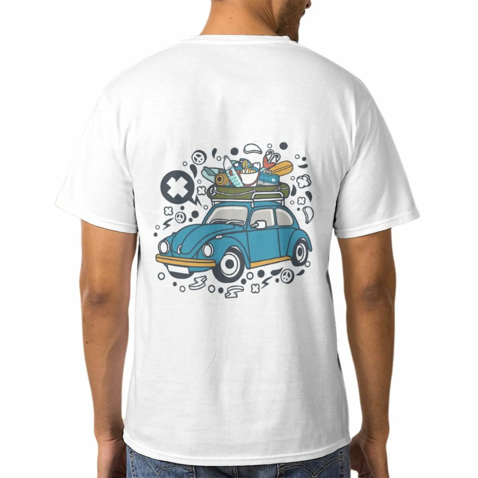 Fun car illustration printed mens T-shirt white cotton new sporting Short-sleeved brands printed fashion tops clothes summer