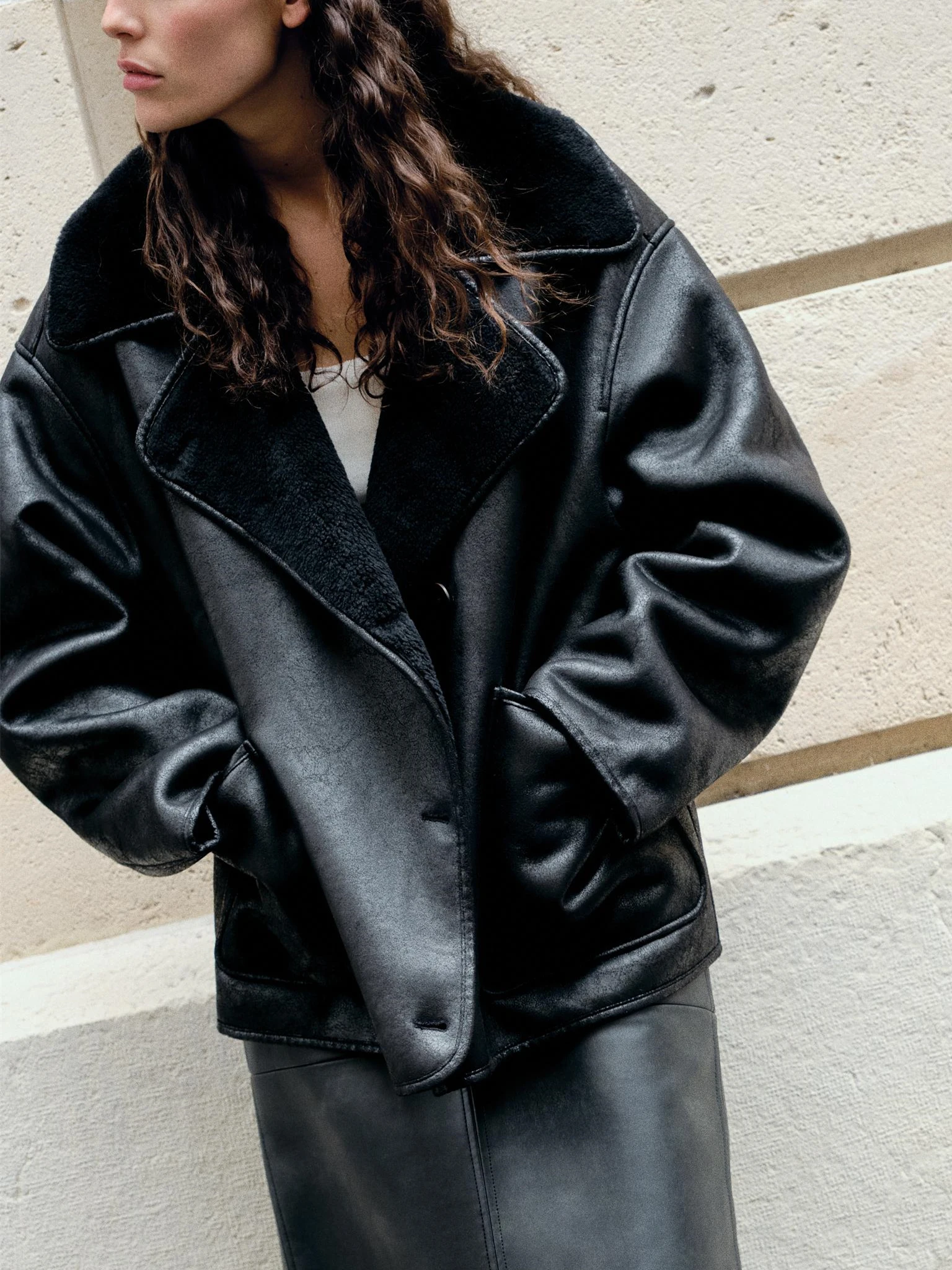 Jaet en simili cuir à col Double face pour femme, vêtement d'extérieur haut de gamme, sensation intercée, Sli Commute Sle