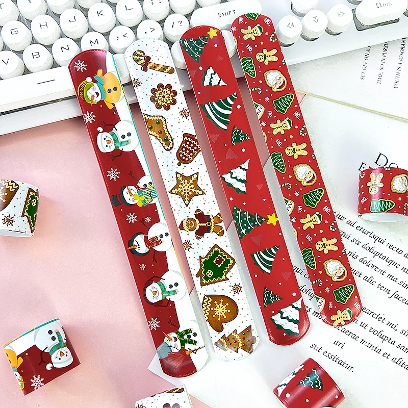 12pcs Christmas Slap Bracelets Santa Claus Snowman Snowflake Elk PVC Wrist Band Xmas Pat Ring Kids Toys Christmas Party Supplies image 3