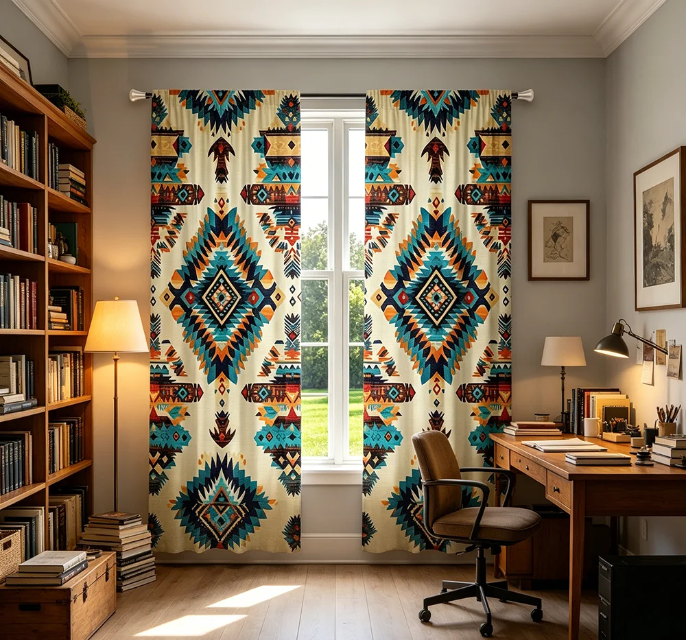 2PCS Digital Printed Curtains, Ethnic Tribal Totem Ancient Cultural Primitive, Home Decor Style for Living Room Bedroom Decor