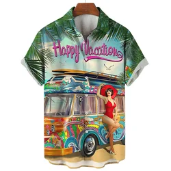 Camisas de praia havaianas para homens e mulheres, estampa 3D moderna, roupas vintage, tops de rocha, roupas de verão, blusa casual