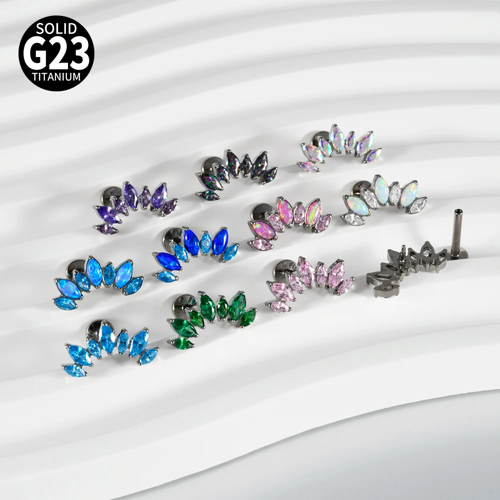 G23 Titanium Marquis Zircon Labret Lip Ring