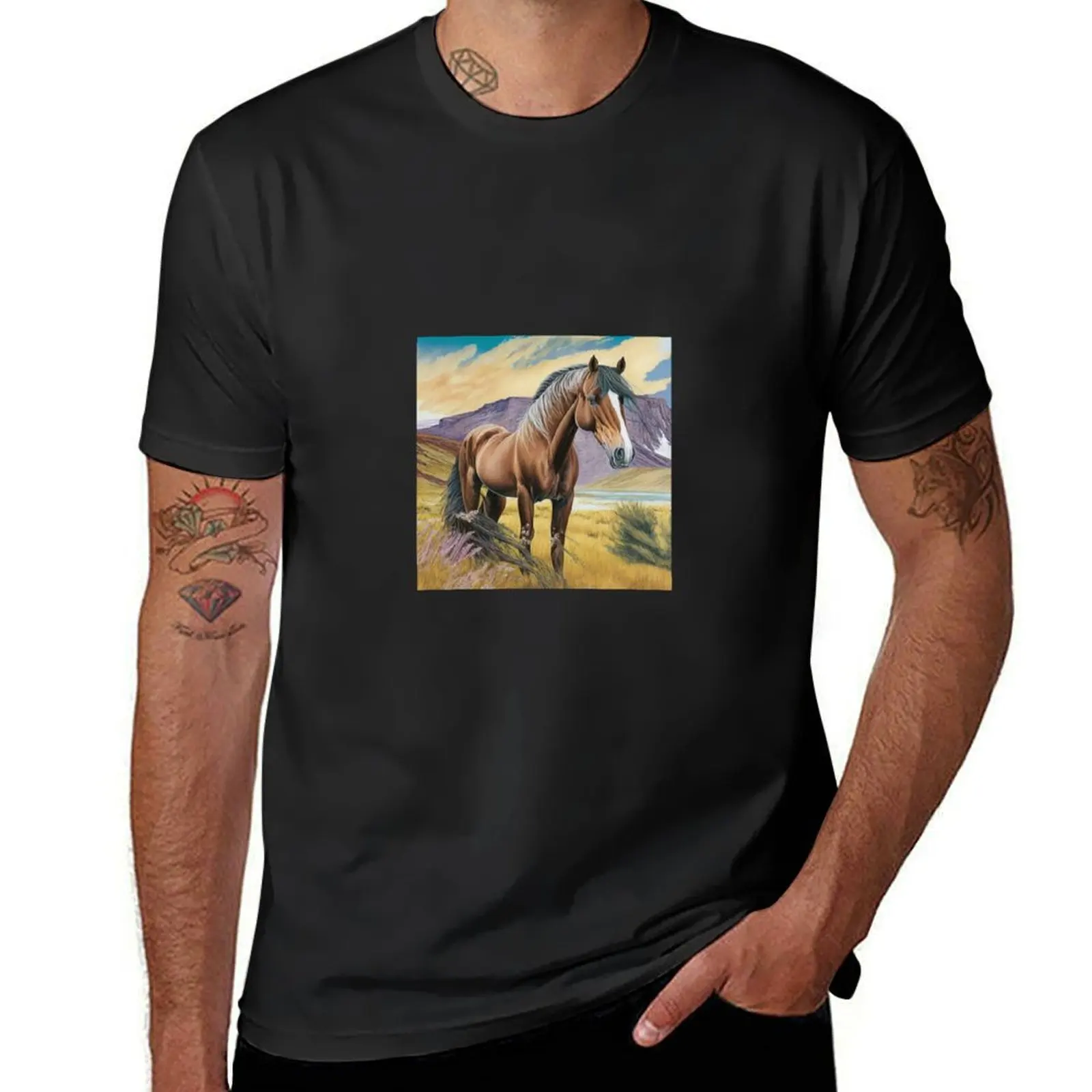 Horse drawing T-Shirt blanks funnys customs design your own t shirt men