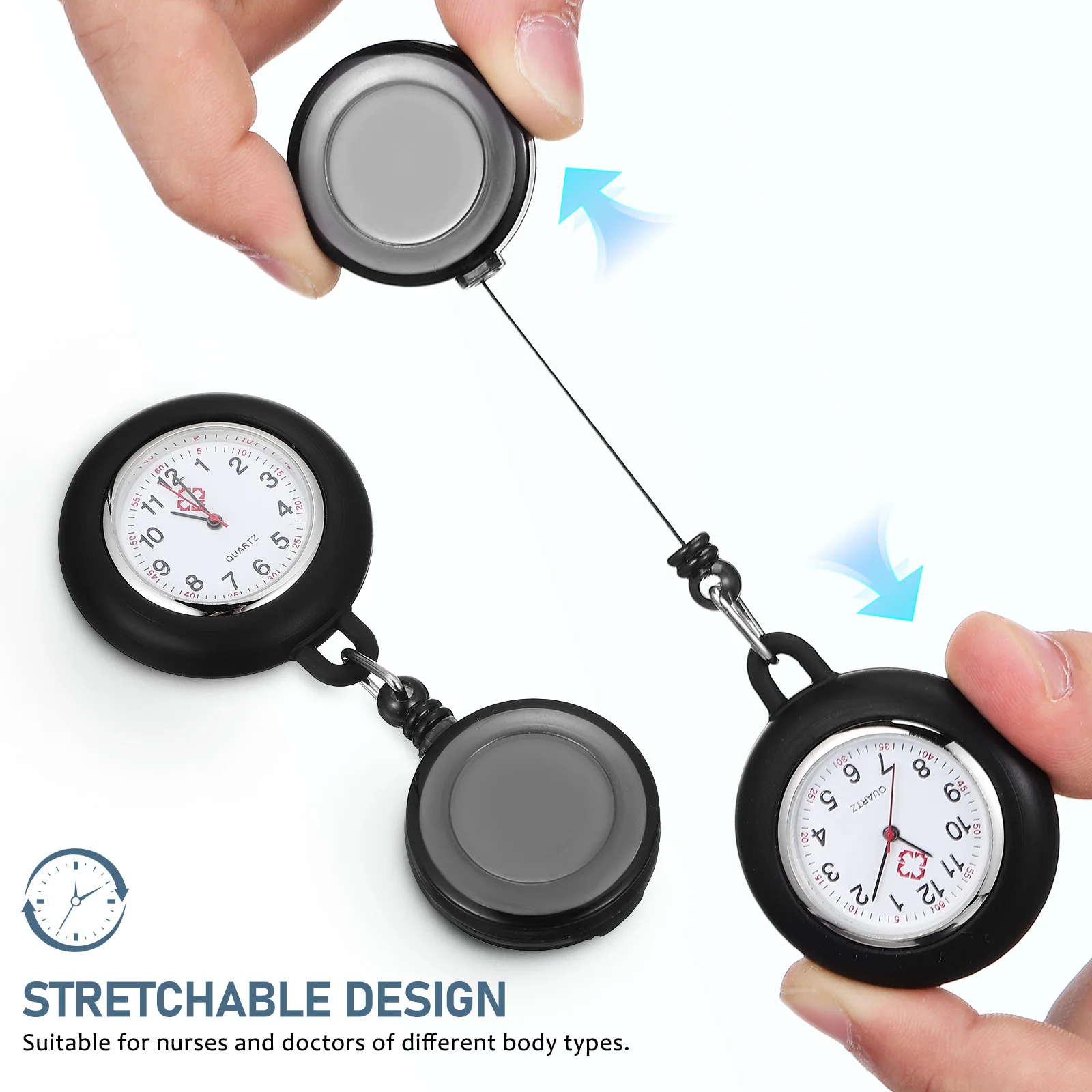 Relógio de bolso de enfermeira com rosto sorridente, carretel de crachá, relógio pendurado, durável, leve, hora precisa, número claro para estudantes