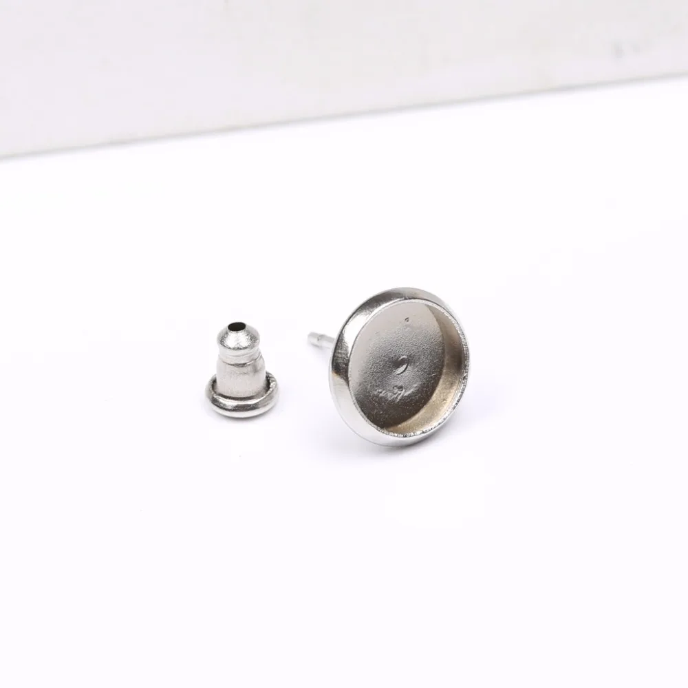 40pcs Stud Earring Bezel Blanks 10mm 12mm 14mm 16mm 18mm 20mm Cabochon Base Settings Stainless Steel Diy For Jewelry Supplies