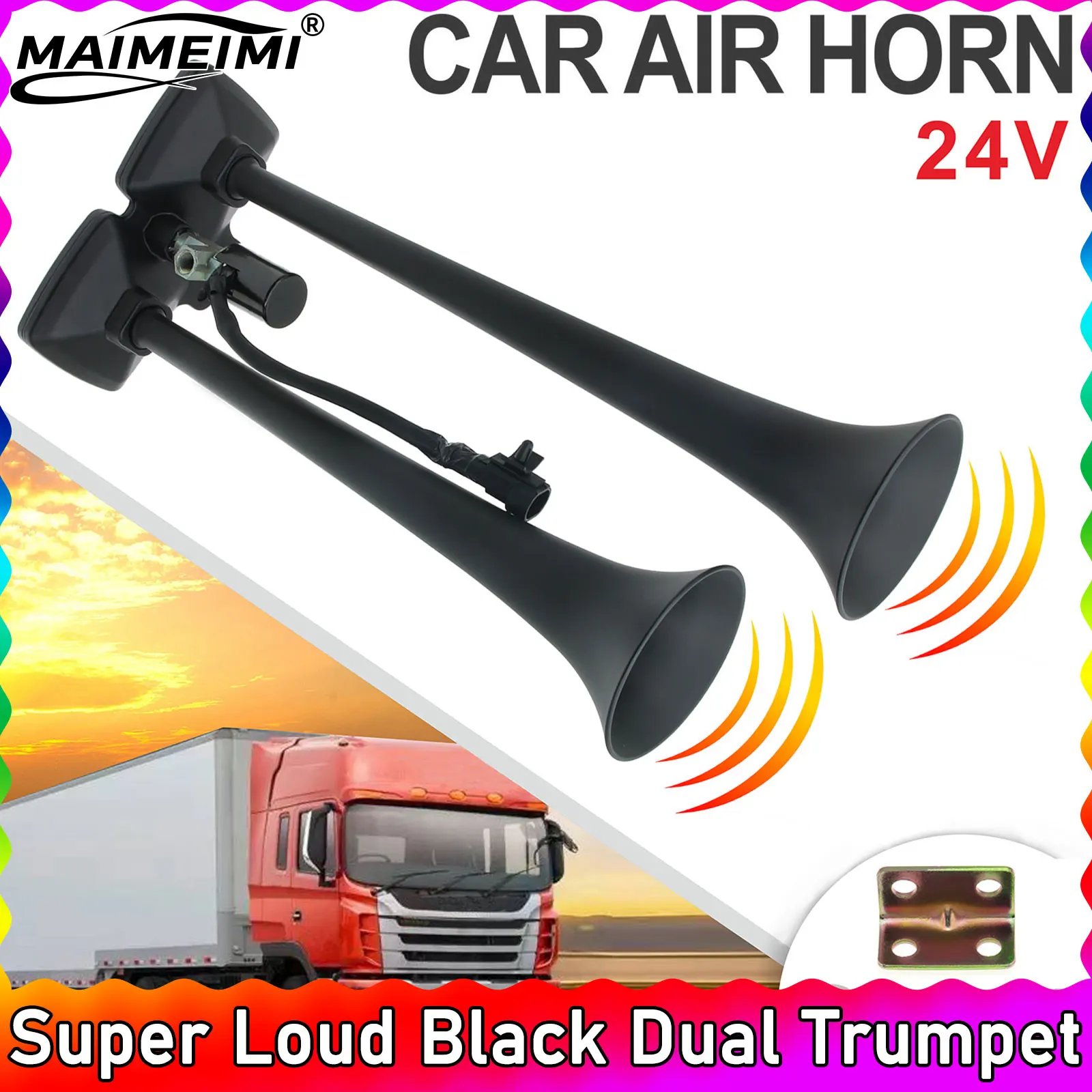

12V 24V Super Loud Black Dual Trumpet Electronically Controlled Car Air Horn for Cars Trucks Motorcycles Supplies Vehicles