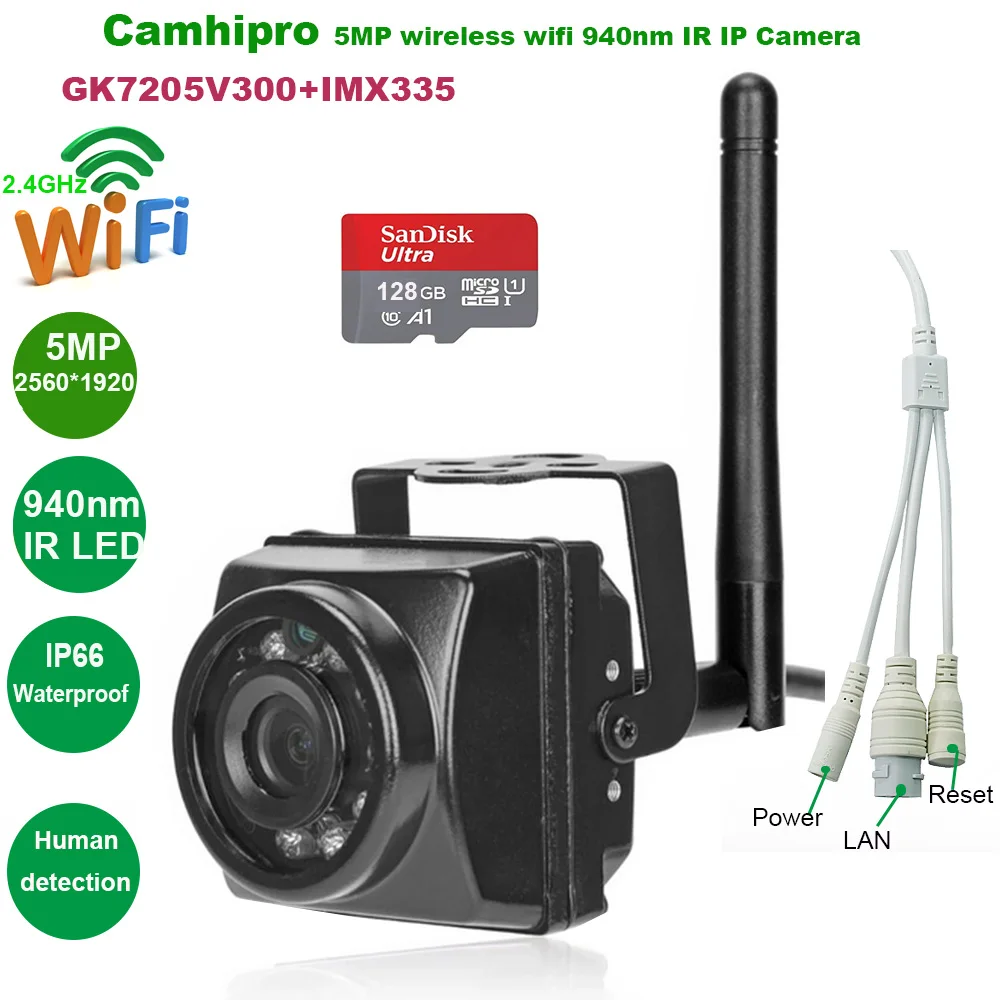 RTMP Camhipro Mini wireless wifi 940nm IR night 5MP IP WIFI Camera outdoor RTMP H.264 H.265 128GB sd Webcam Security