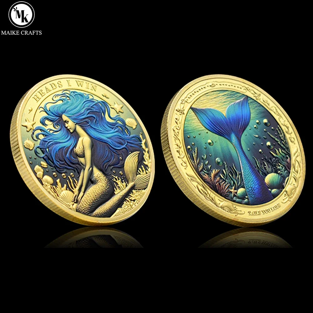 New Exquisite Mermaid Decision Coin Head You Win, Tail You Lose Metal Crafts Lucky Challenge Coin Collection Commemorative Gift