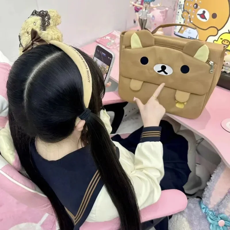 

Y2K Rilakkuma Backpacks Vintage Nylon Backpack Kawaii Japan Lolita Zipper Splicing Montage Girl Student High Capacity UtaBag New