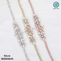 (1PC) Wedding belt silver rhinestone applique rose gold bridal crystal beaded applique iron on for wedding dresses WDD0919