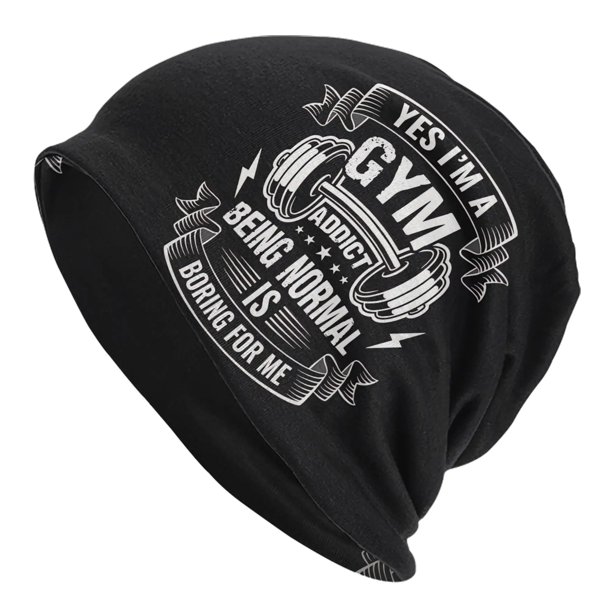 Gym Motivational Workout Beanie Hat - Black Breathable Sport Turban with 