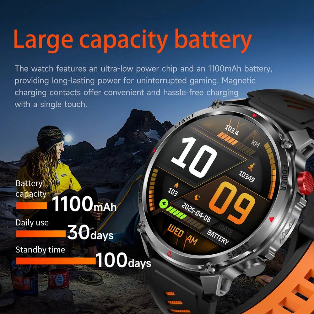 2026 nieuwe Smartwatch 1100mAh Batterij 1.7 Inch AMOLED Scherm Herenhorloge Kompas 3ATM Waterdicht Bluetooth Oproepen Sport Smartwatch