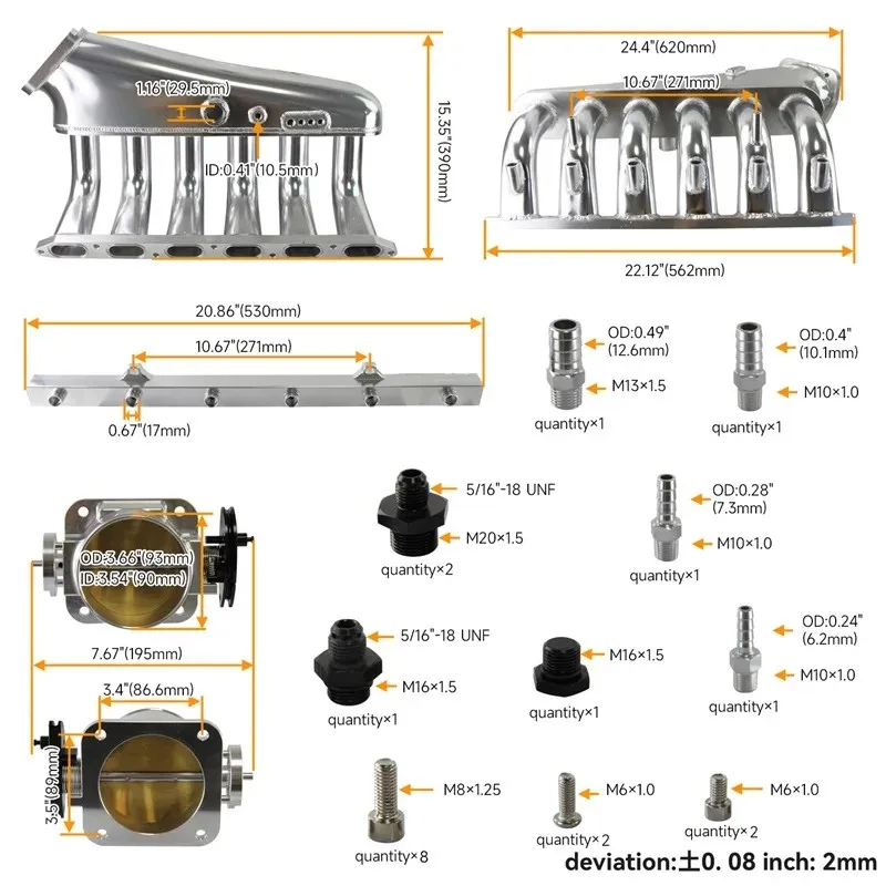 

TLF Intke Mnifold Kits with Fuel Ril+90mm Throttle Body Fits for M50 M52 E36 E46 325i 328i 323i M3 Z3