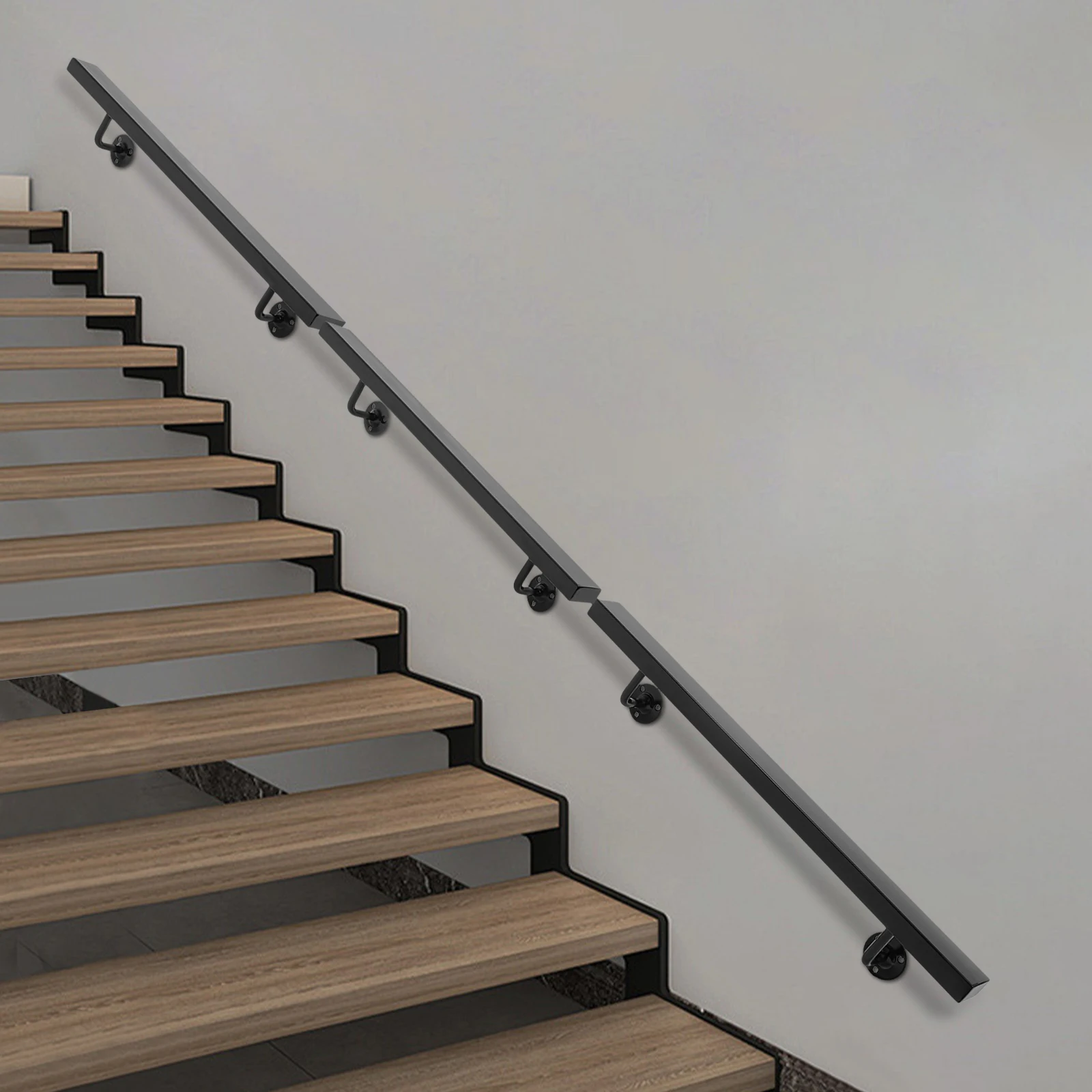 

Black Stainless Steel 10 Feet Rectangular Stair Handrail Load 200 Pounds Wall Railing Anti-skid Guardrail