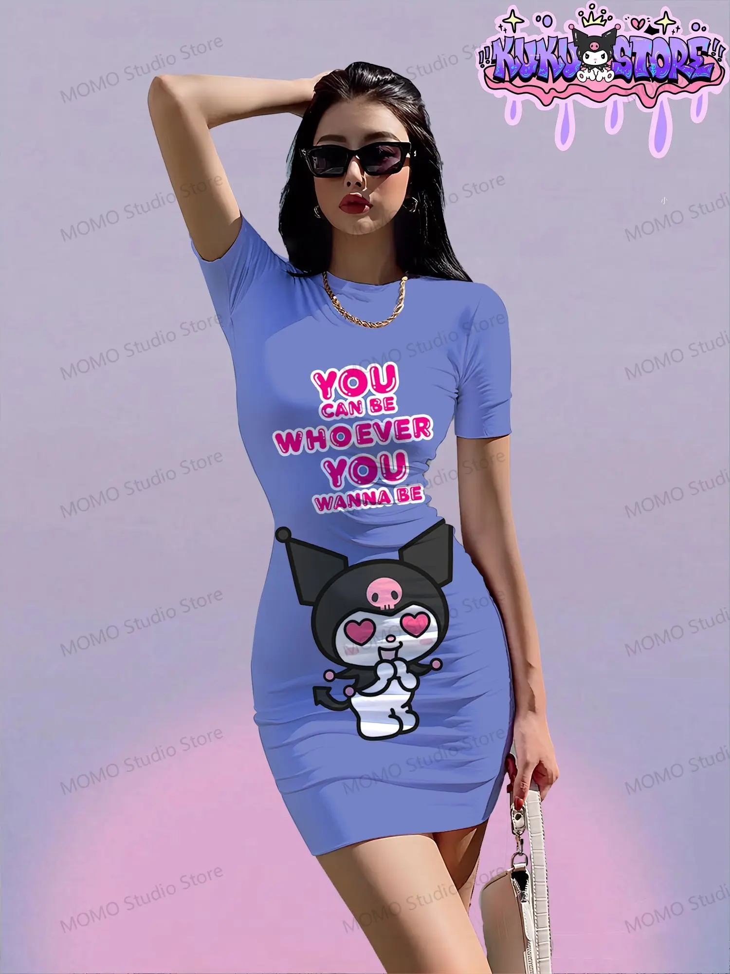 Kawaii Kuromi Women's Short Sleeve Hip Dress O Neck Summer Dresses Ladies 2024 S-3XL Sanrio Y2k Fashion New Elegant Sexy 2024