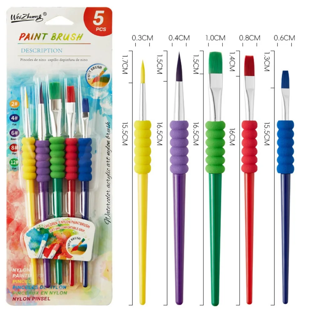 

3/4/5pcs Art Supplies Plastic Short Rod Painting Brush Set Soft Grip Multiple Pieces Colored Brush Watercolor Brush Art Graffiti