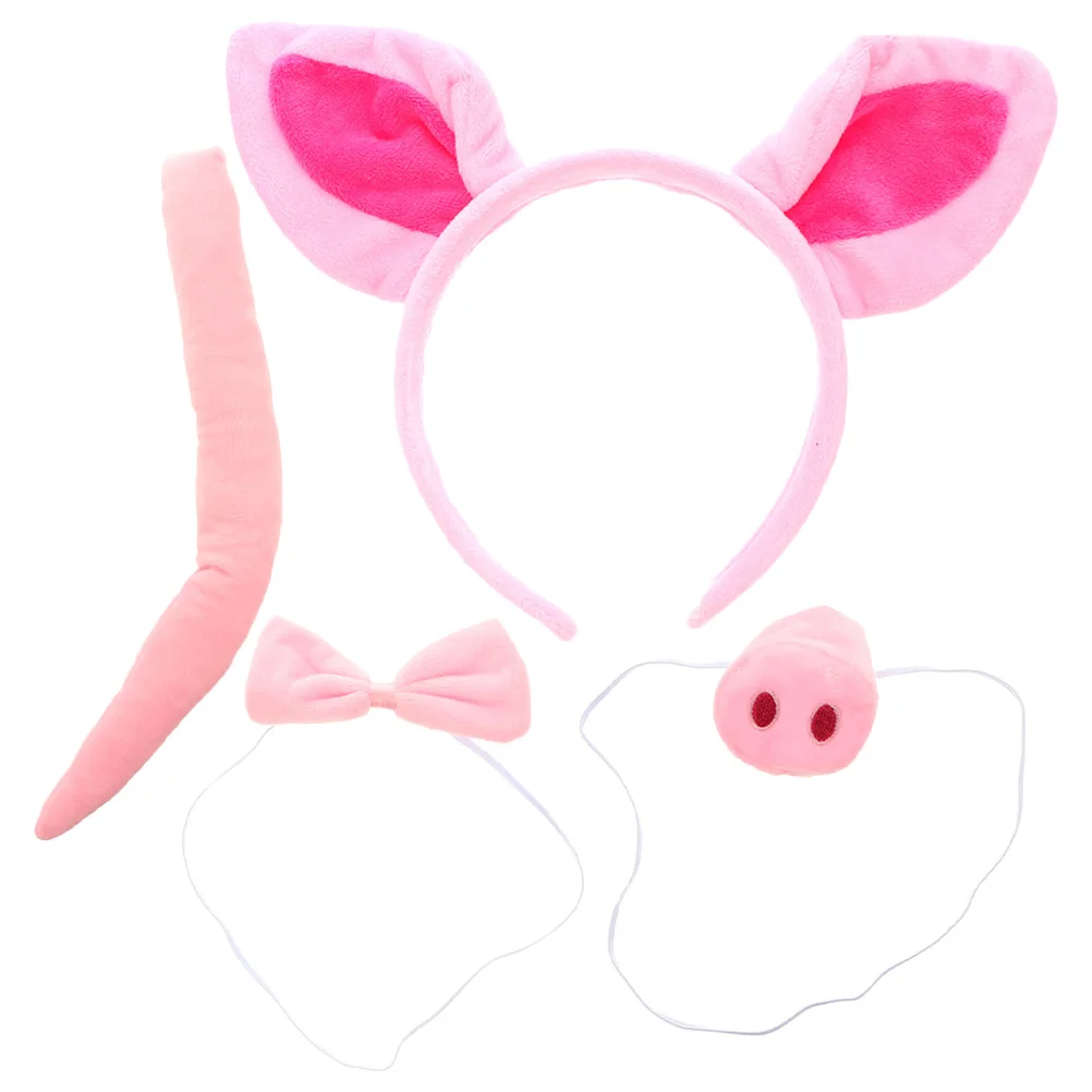 مجموعة واحدة من عصابة رأس الأذن مع ذيل الأنف المزيف على شكل حيوان أزياء تنكرية لحفلات الهالوين للأطفال على شكل آذان فيونكة على شكل حيوانات مجموعة ربطة عنق ديكور