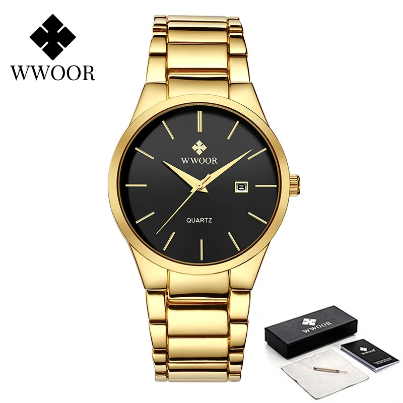 WWOOR-reloj deportivo de cuarzo para Hombre, cronógrafo de pulsera, resistente al agua, con calendario, color dorado y negro, para negocios, nuevo,