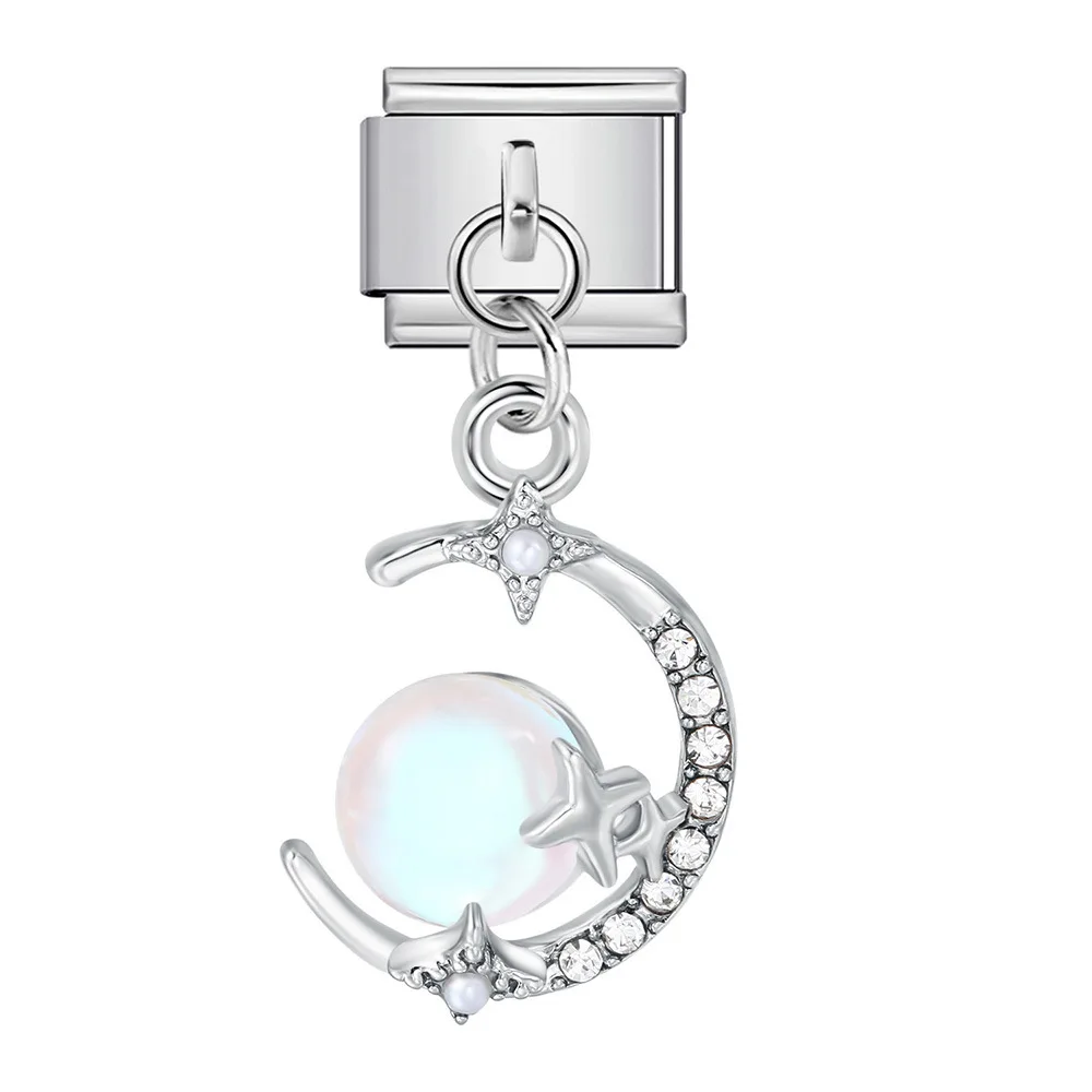 9mm Italian Dangle Charms Link Stainless Steel Heart Mermaid Tail Moon Dog Pendant DIY Modular Bracelet Jewelry DIY Accessories