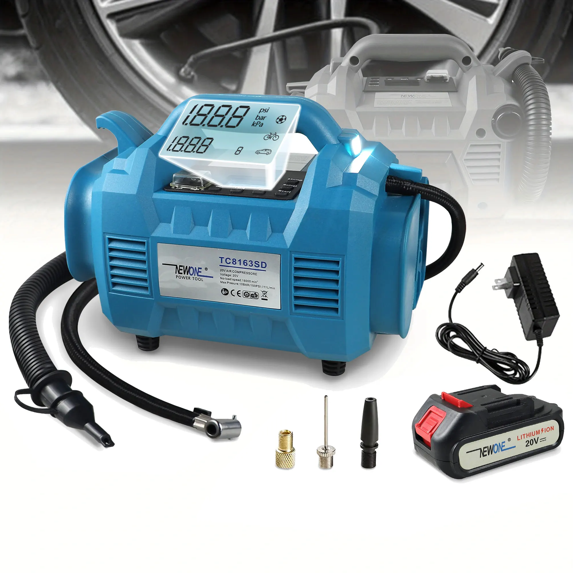 NEWONE-Inflator pneu portátil para Makita Bateria, Compressor de ar, Pneu de carro, Multi Power Supply, sem fio, 20V DC, 150PSI, 18V