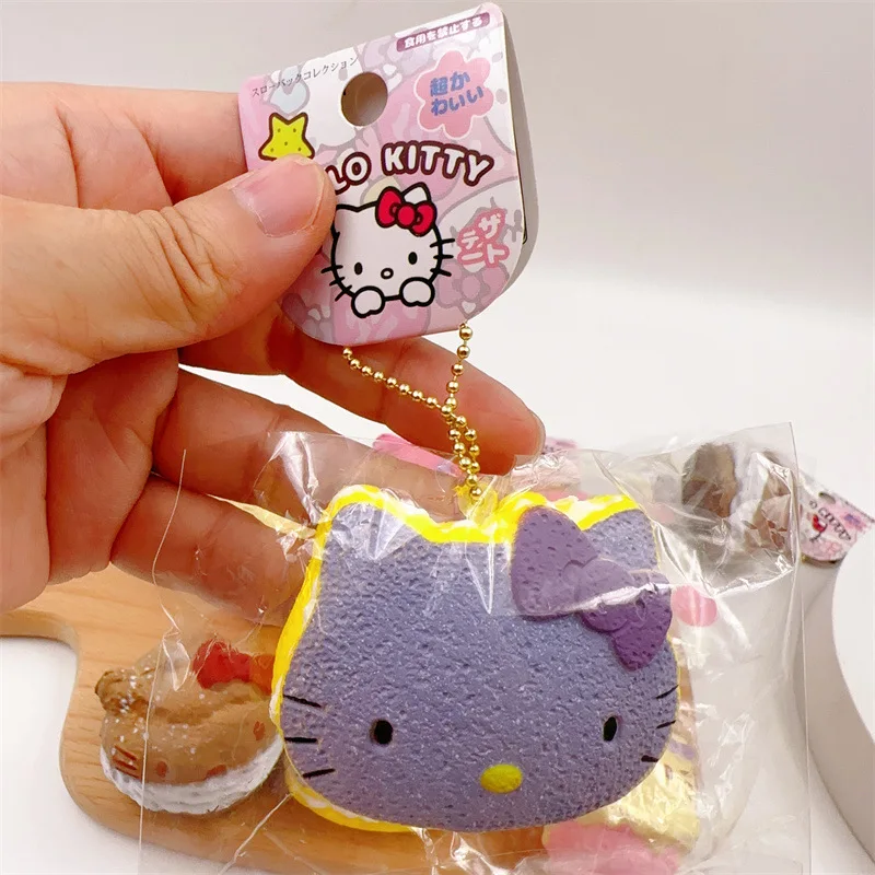 Sanrio Kawaii Decompression Slow Rebound Cute Hello Kitty Ice Cream Bread Toy Backpack Accessories Pendant Keychain Holiday Gift