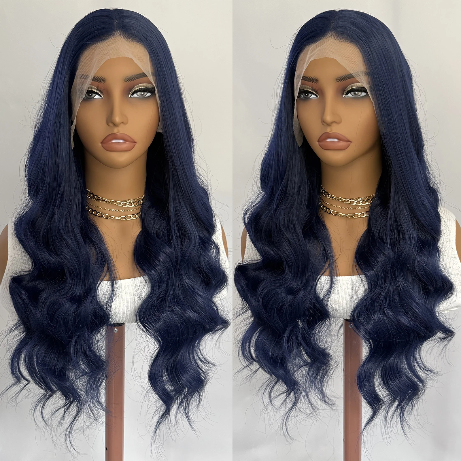 

Dark Blue Lace Front Wig for Women 13x4 Long Body Wave Wigs for Women Synthetic Hair Daily Use Cosplay Costume Party Wig