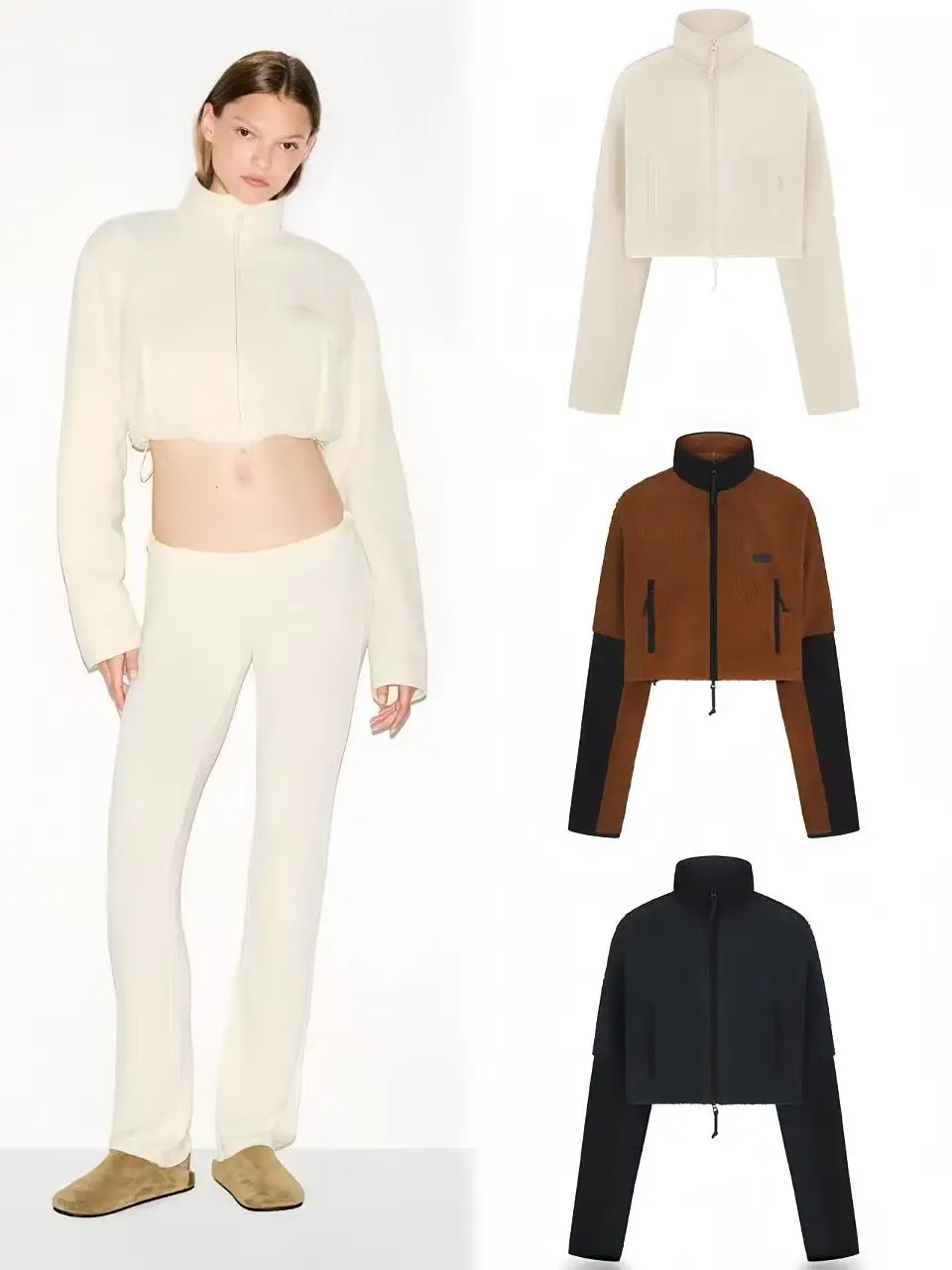 

Street Sle High Collar Lamb Fur Jaet ort Zipper Long Sve Women's Faion Outerwear Casual Slim Fit Wool Blend