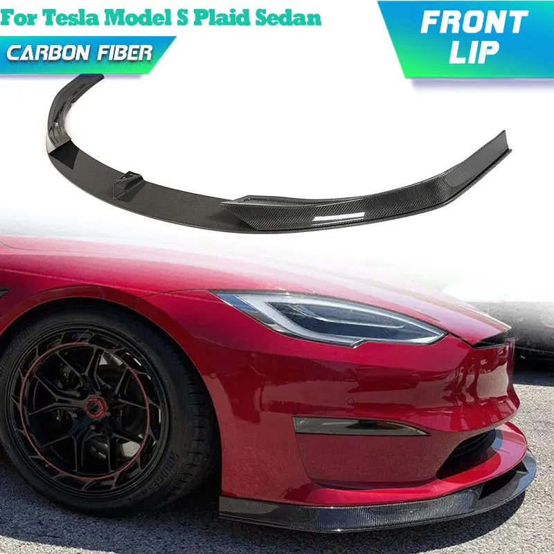 

Full Carbon Fiber Car Front Bumper Lip Spoiler for Tesla Model S Plaid Sedan 4-Door 2021-2023 Front Lip Chin Apron Body Kits