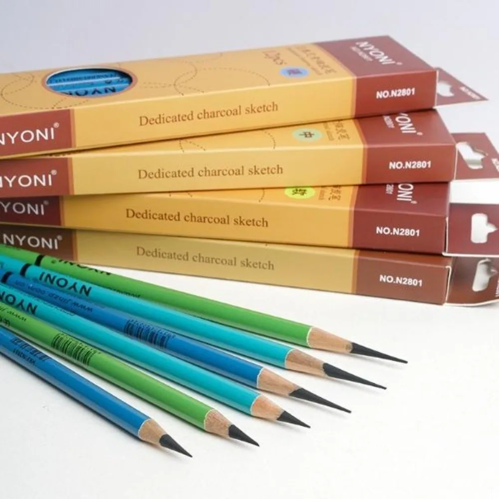 12Pcs NYONI Charcoal Pencil Artist Drawing Tools for Sketch,Shading,Caricature,Engineering Drawing Pens Art Stationery Supplies