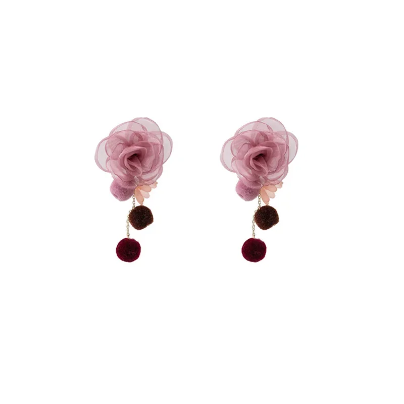 

Plush Mesh Rose Pearl Earrings for Women White Copper Needle Anti-Allergy New Product Promotion