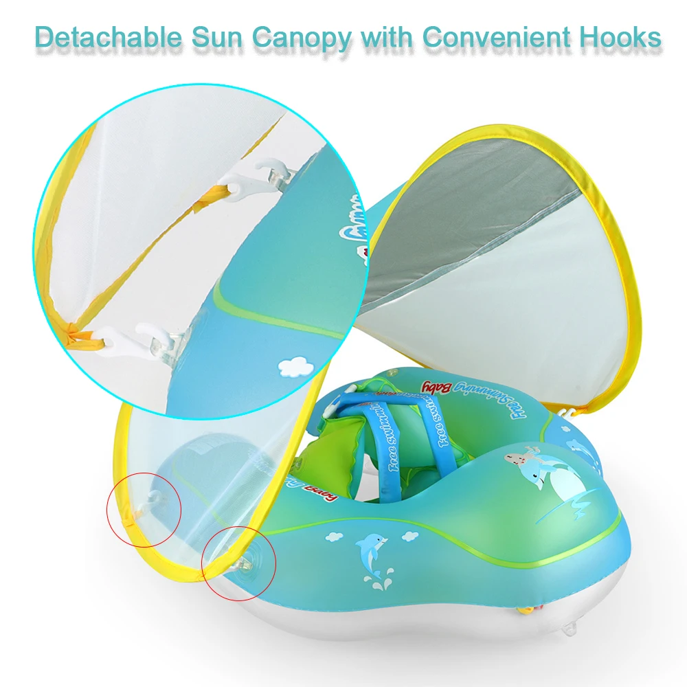 Inflatable Baby Swimming Ring with Removable Sun Canopy Floating Swimming Pool Swim Trainer