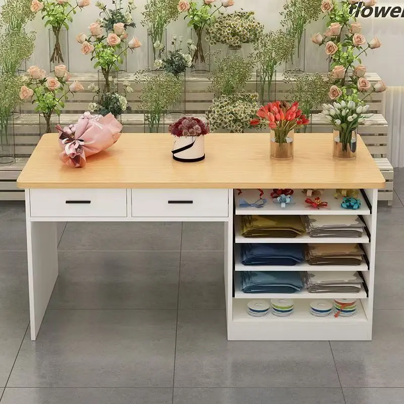 

Flower arrangement display table, wrapping paper storage cabinet, integrated flower shop table with drawers, multi-function
