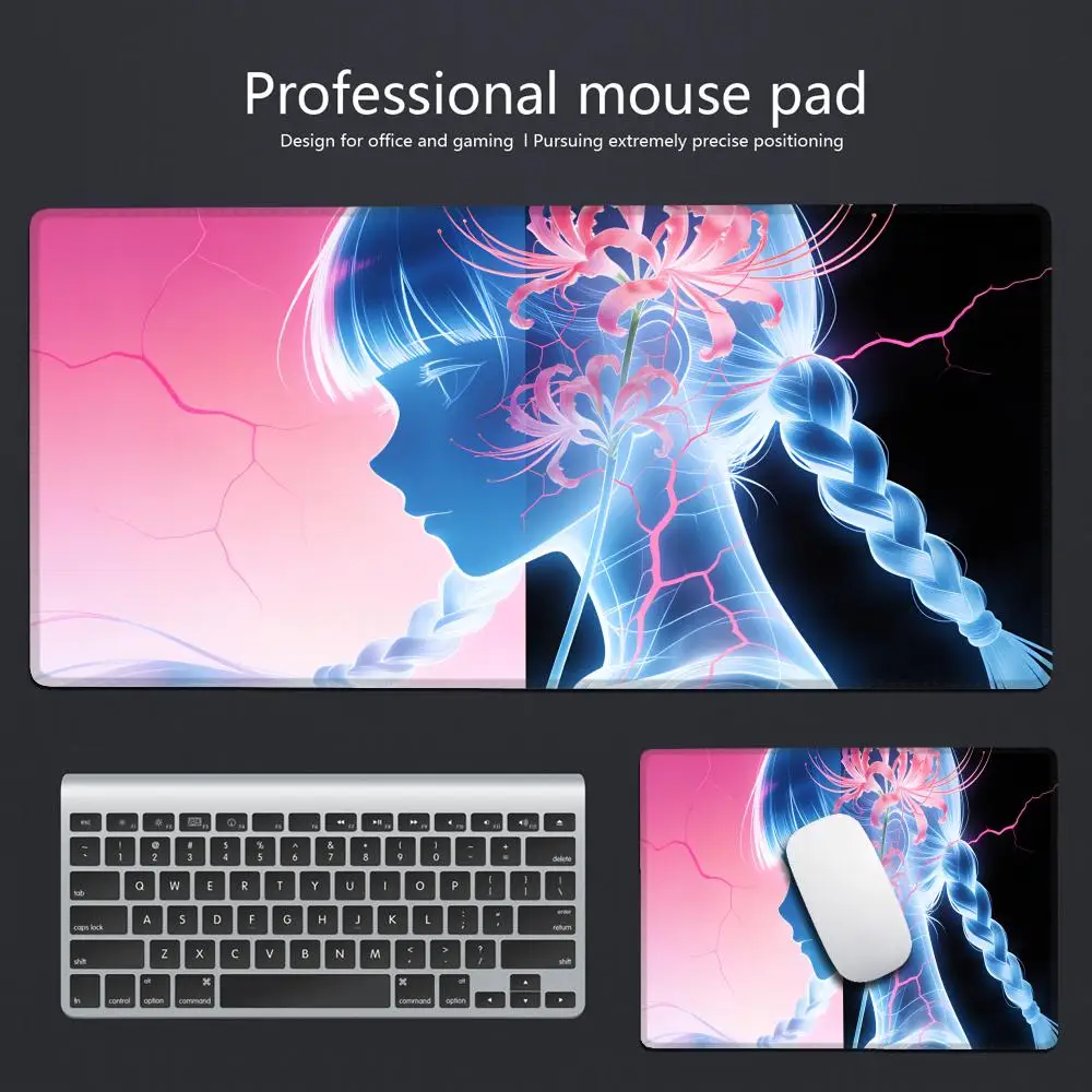 

HYBXAXC New Anime Girl Black White Mouse Pad Non-slip Rubber Gaming Mouse Pad Keyboard Mat Computer PC Laptop Pad Desk Mat
