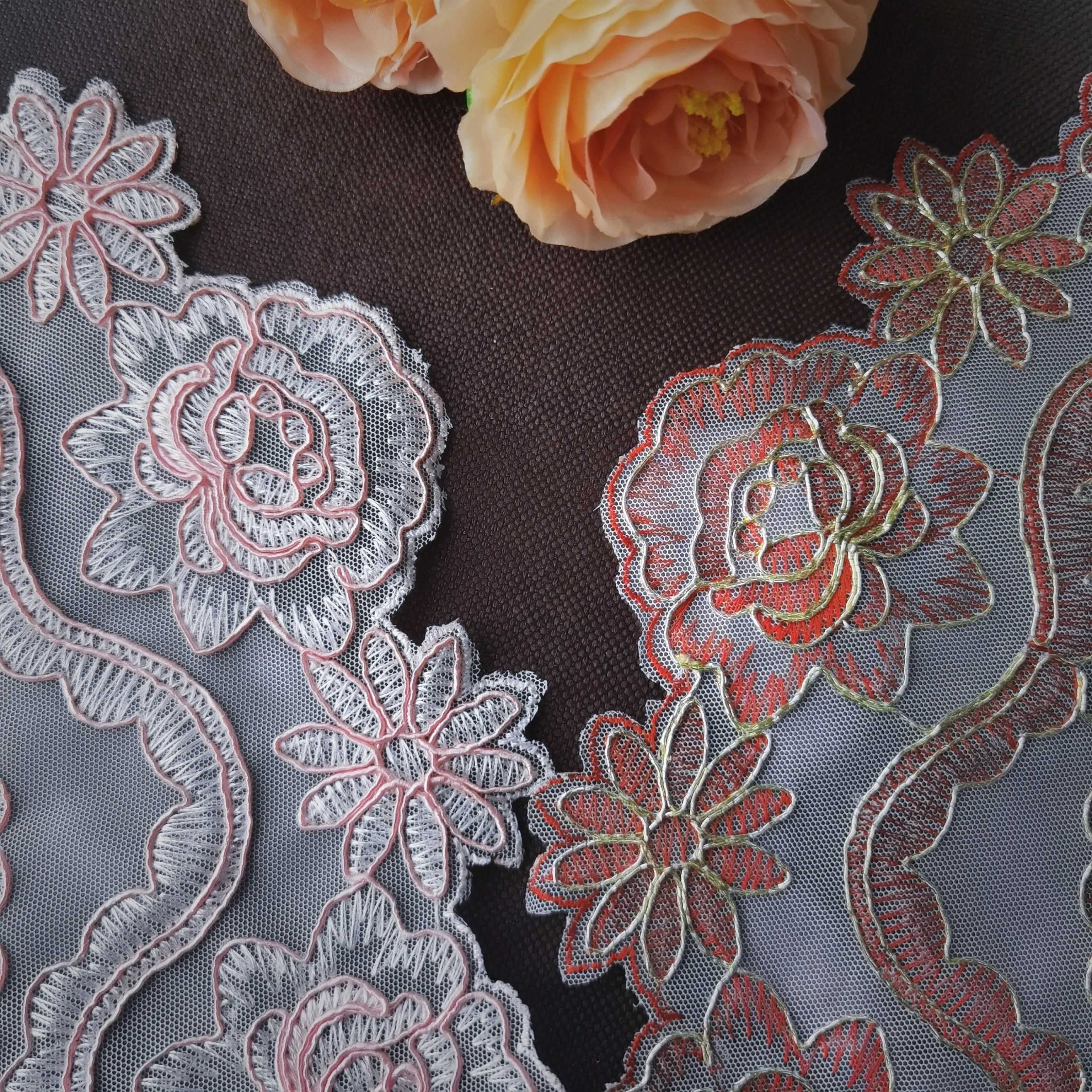 Pink Placemats Round Breakfast Table Mat Lace Jacquard  Table Pad Red Flower Coasters Fruit Tray Mat  Birthday Table Decoration
