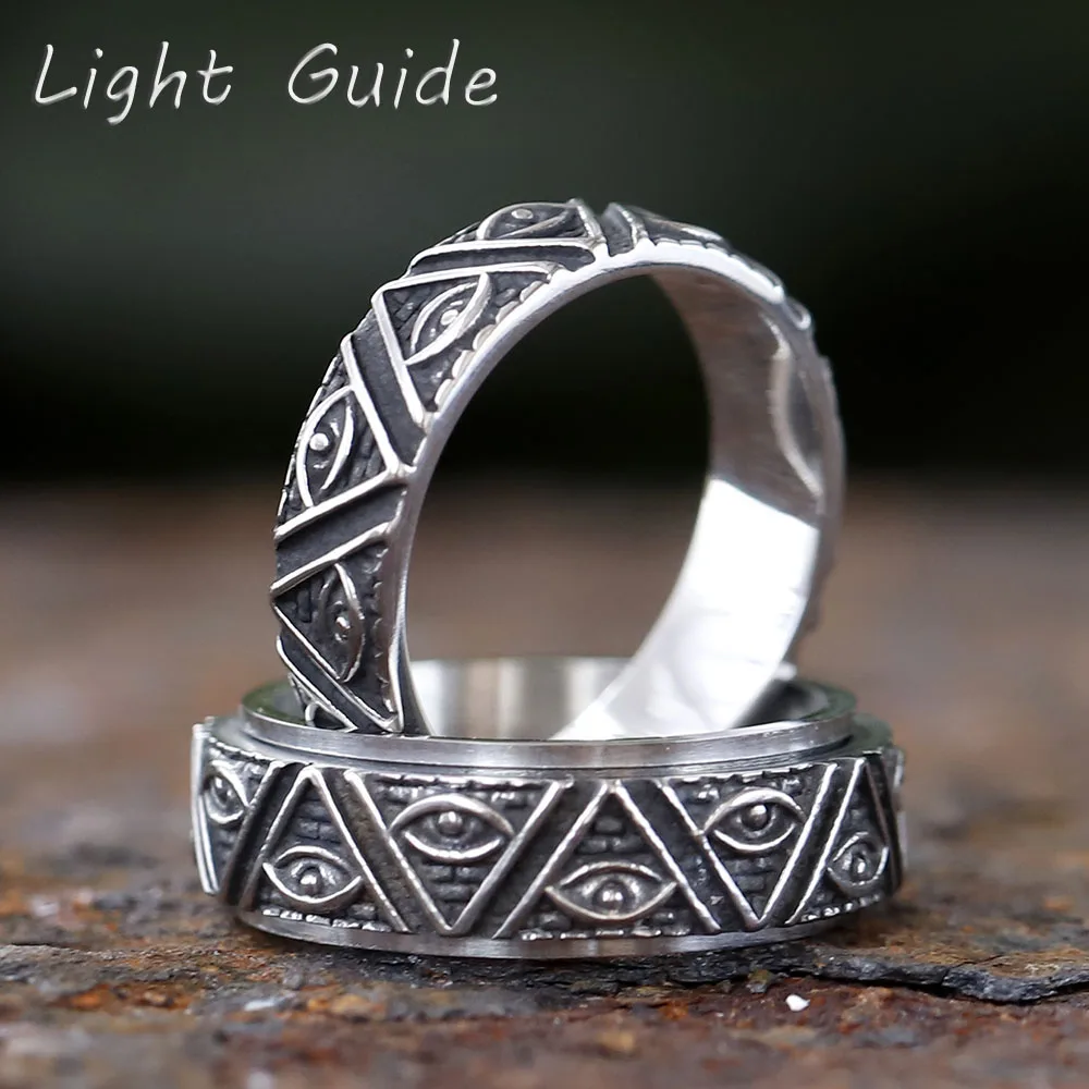 2025 NEW Mythology Eye of Horus Rotating Ring Triangular Pyramid Ancient Egyptian Stainless Steel Ring Jewelry