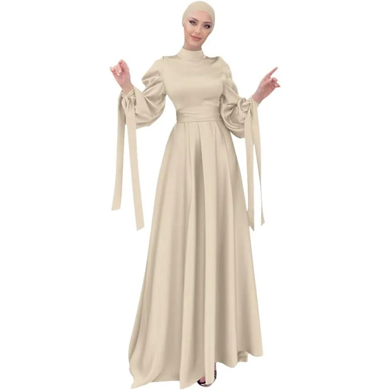 

Muslim Dress for Women Loose Full Cover Long Abaya Satin Dress Kaftan Abayas Islamic Robe S-XXL