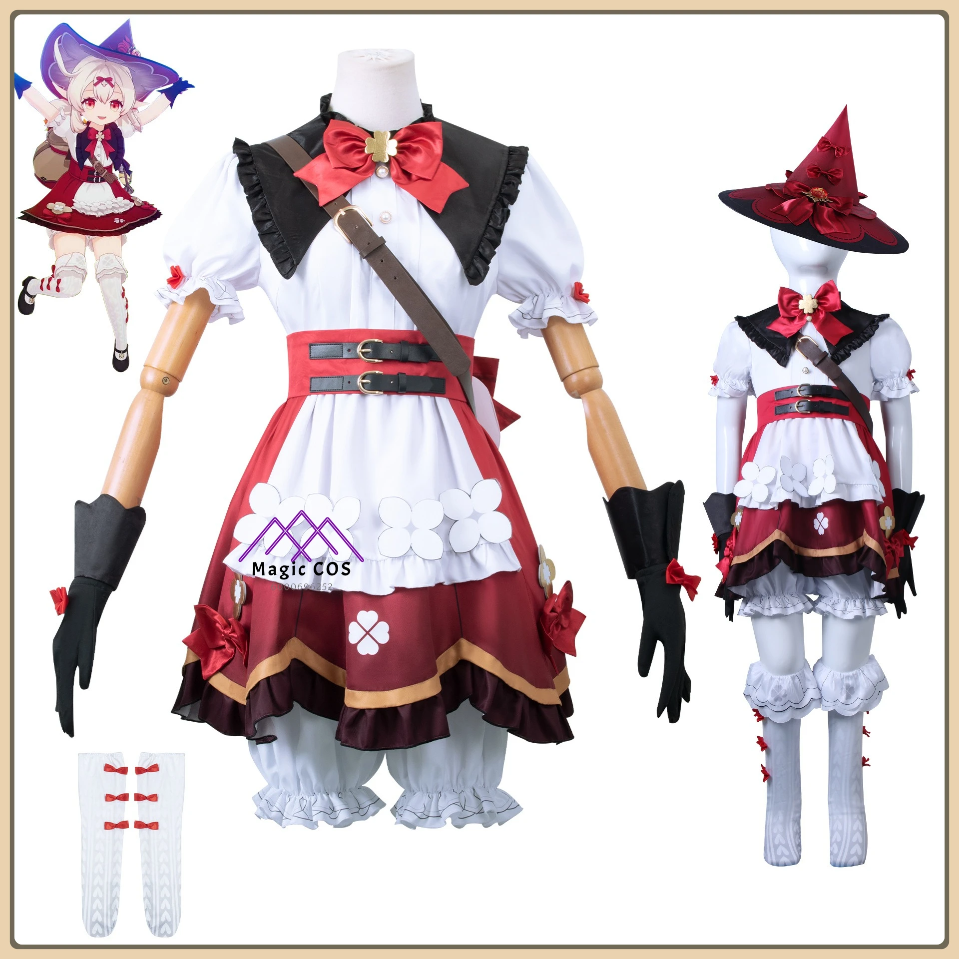 

Genshin Impact Klee Cosplay Costume Kids Red Witch Dress High Quality Full Set Anime Clothes for Children Halloween Party Suit