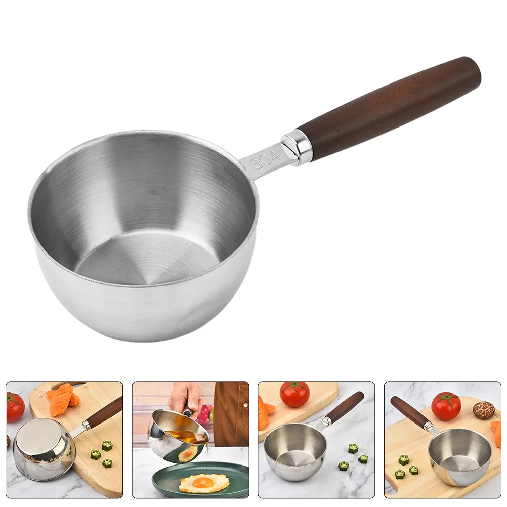 

Compact Stainless Steel Saucepan Pour Oil Small Pot Wooden Handle Rapid Heating Easy Clean Melting Warmer Spout Small Pot