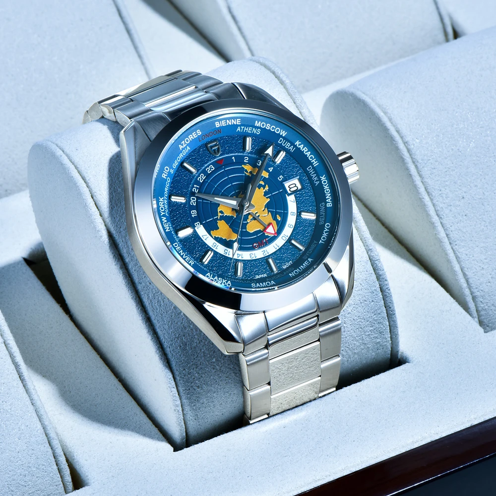 2025 جديد PAGANI DESIGN التوقيت العالمي GMT منطقة خريطة ساعات رجالية ساعة أوتوماتيكية للرجال الميكانيكية مقاوم للماء 100 متر ساعة اليد الرجال